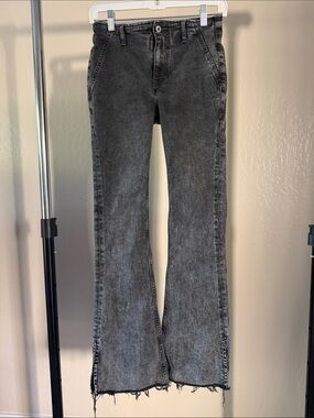 We The Free Washed Black Flare Jeans with Frayed Hem Coachella 70s vibe Boho 26